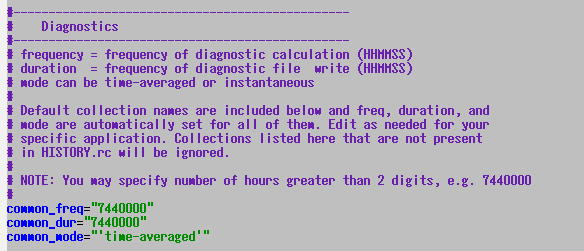 Set default diagnostic frequency, duration, and mode in runConfig.sh